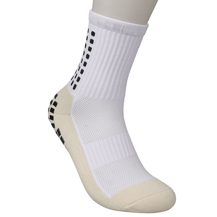 Anti-Slip Grip Mid-Calf Football Socks, Breathable Cushioned Athletic Socks for Adults, Wear-Resistant Shock Absorbing Sports Socks for Running, Soccer, Training
