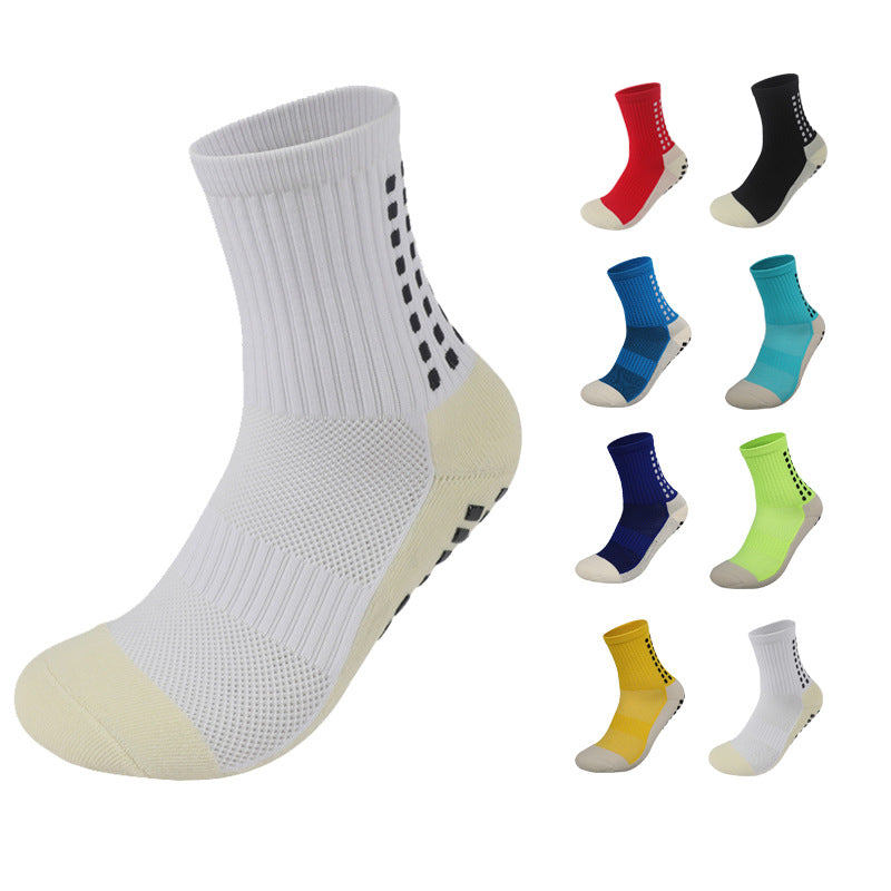 Anti-Slip Grip Mid-Calf Football Socks, Breathable Cushioned Athletic Socks for Adults, Wear-Resistant Shock Absorbing Sports Socks for Running, Soccer, Training